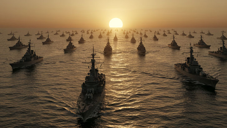 セピア色の写真。広大な太平洋。遠くに沈む夕日と、水平線に浮かぶ艦隊らしき影。不穏な静けさが漂う。
